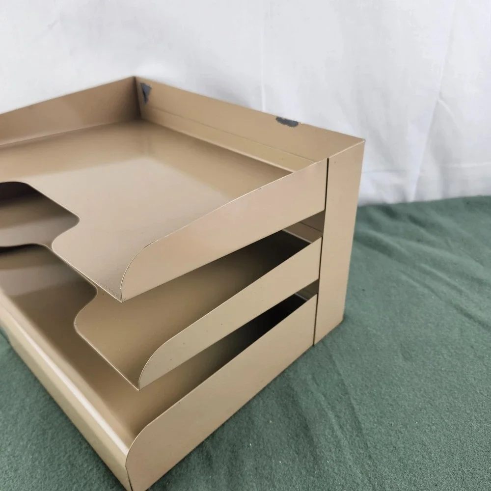Vintage METAL Desktop File Tray 3 Tier Herald Square 9.5